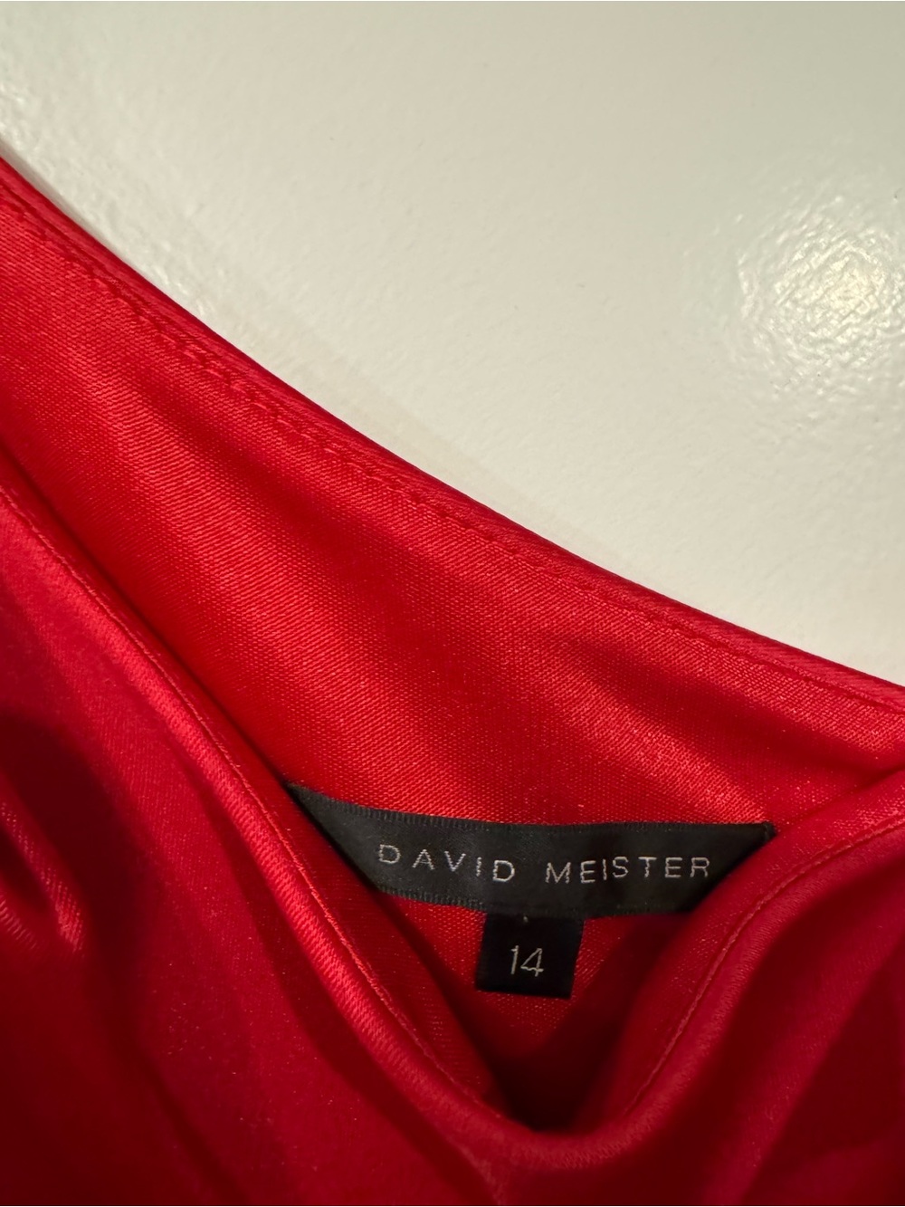 David Meister Red One-Shoulder Satin Dress with Jeweled Accent - Picture 5 of 5